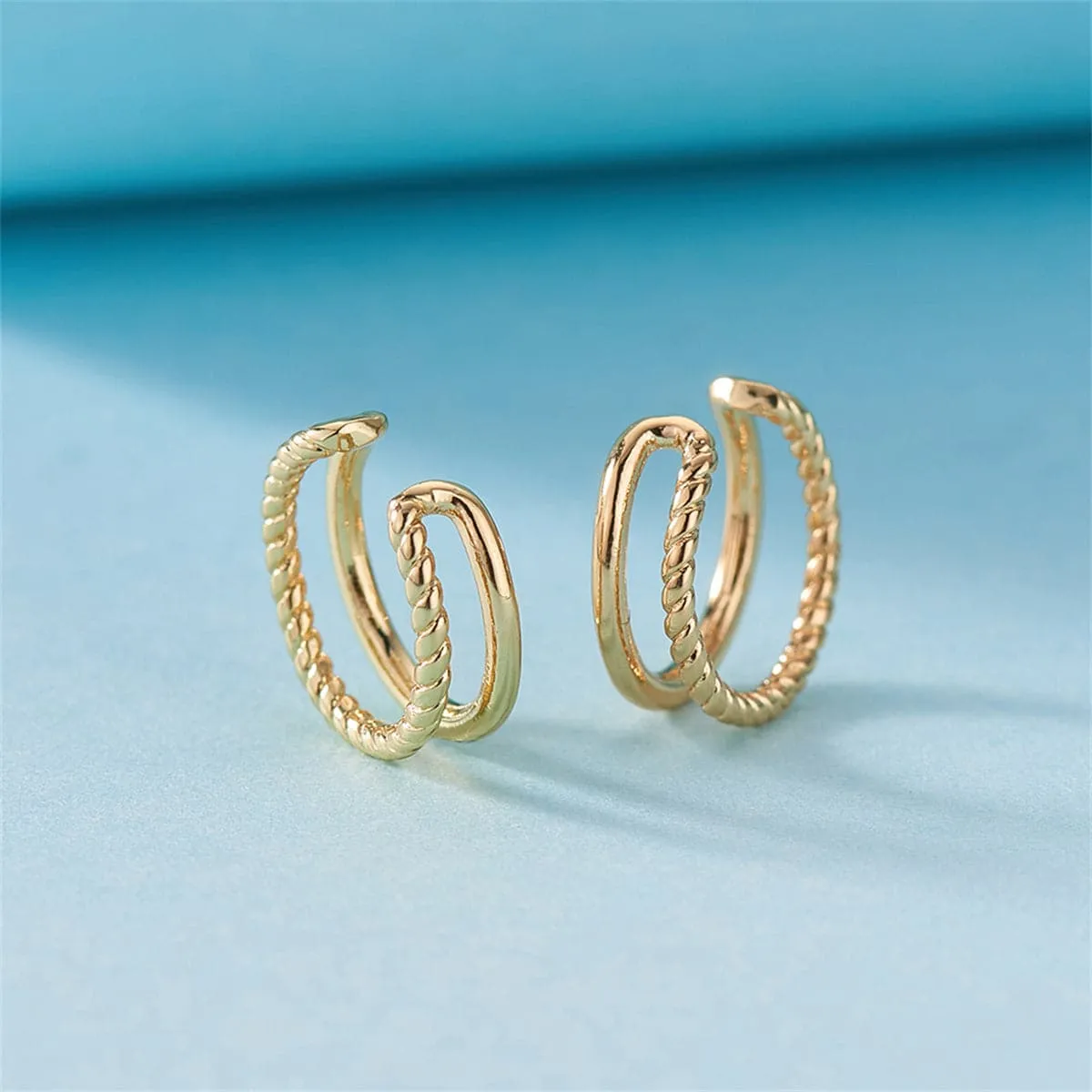 18K Gold-Plated Half Twine Layered Ear Cuffs