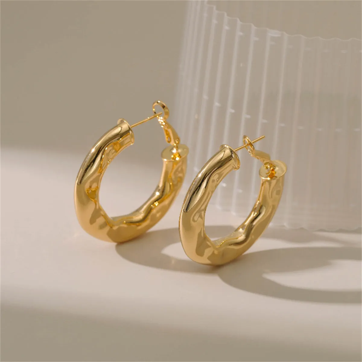 18K Gold-Plated Hammered Geometric Hoop Earrings