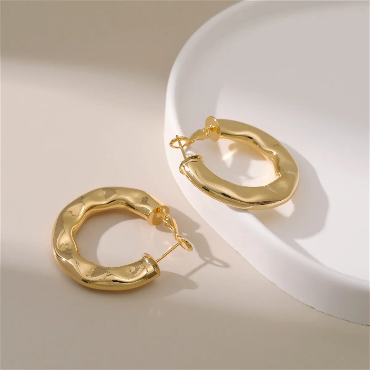 18K Gold-Plated Hammered Geometric Hoop Earrings