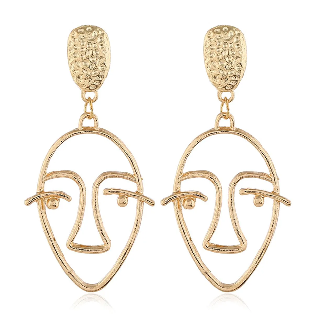 18K Gold-Plated Hollow Face Drop Earrings