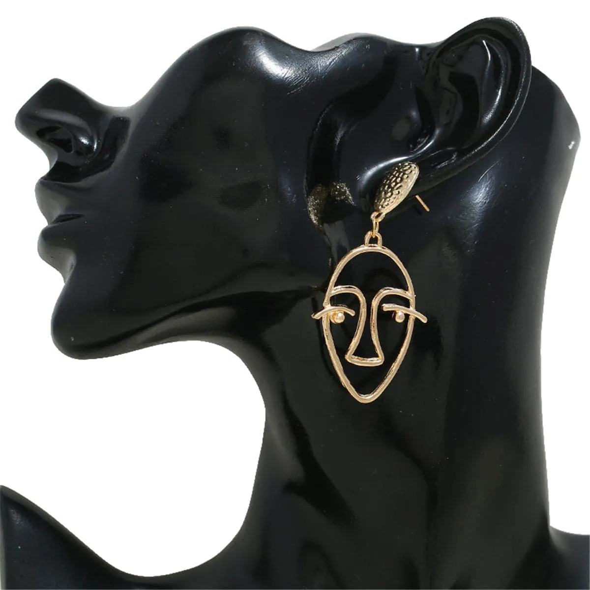18K Gold-Plated Hollow Face Drop Earrings
