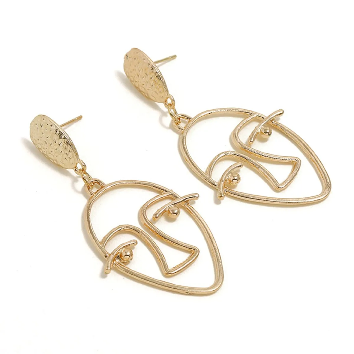 18K Gold-Plated Hollow Face Drop Earrings