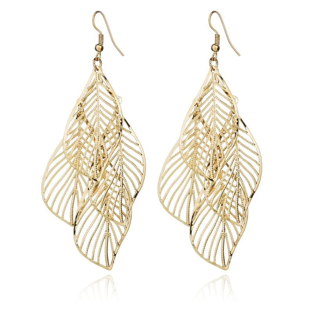 18K Gold-Plated Hollow Leaves Drop Earrings