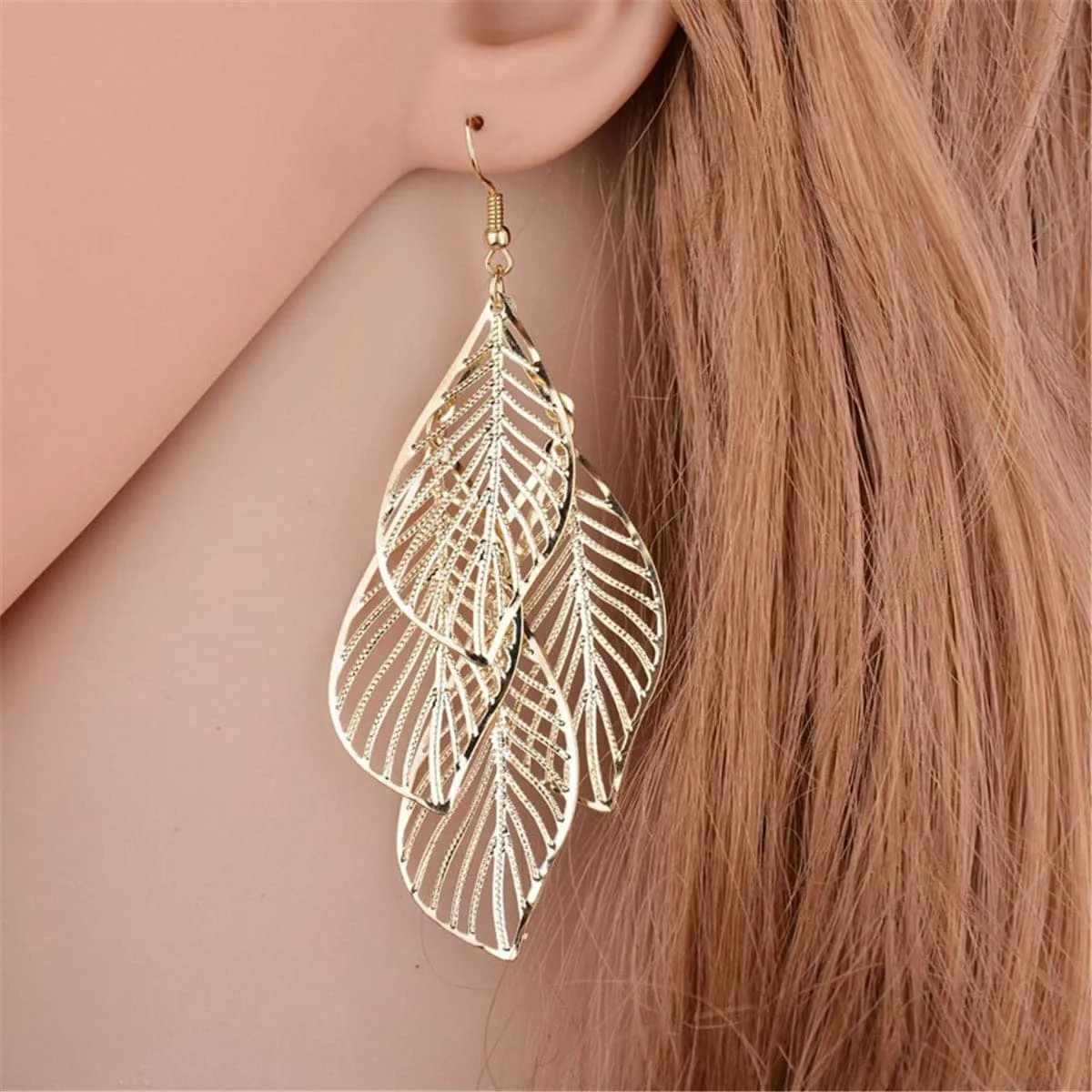 18K Gold-Plated Hollow Leaves Drop Earrings