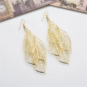 18K Gold-Plated Hollow Leaves Drop Earrings