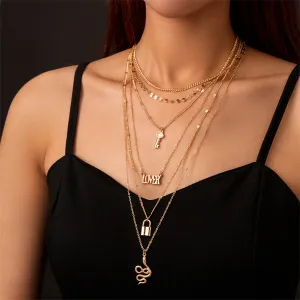 18K Gold-Plated Key & Lock Pendant Necklace Set