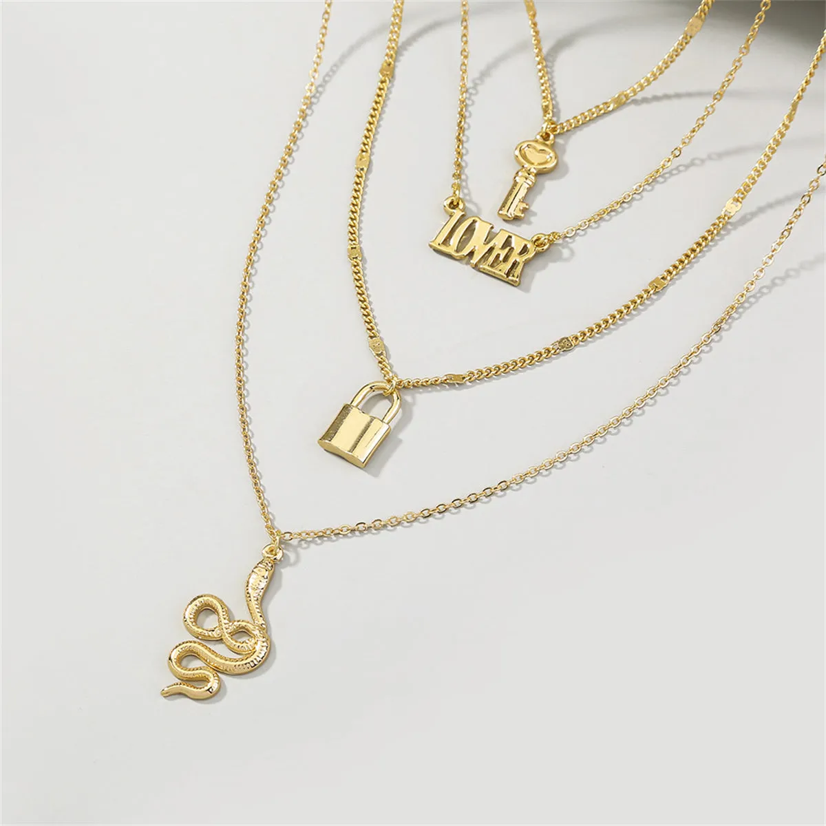 18K Gold-Plated Key & Lock Pendant Necklace Set