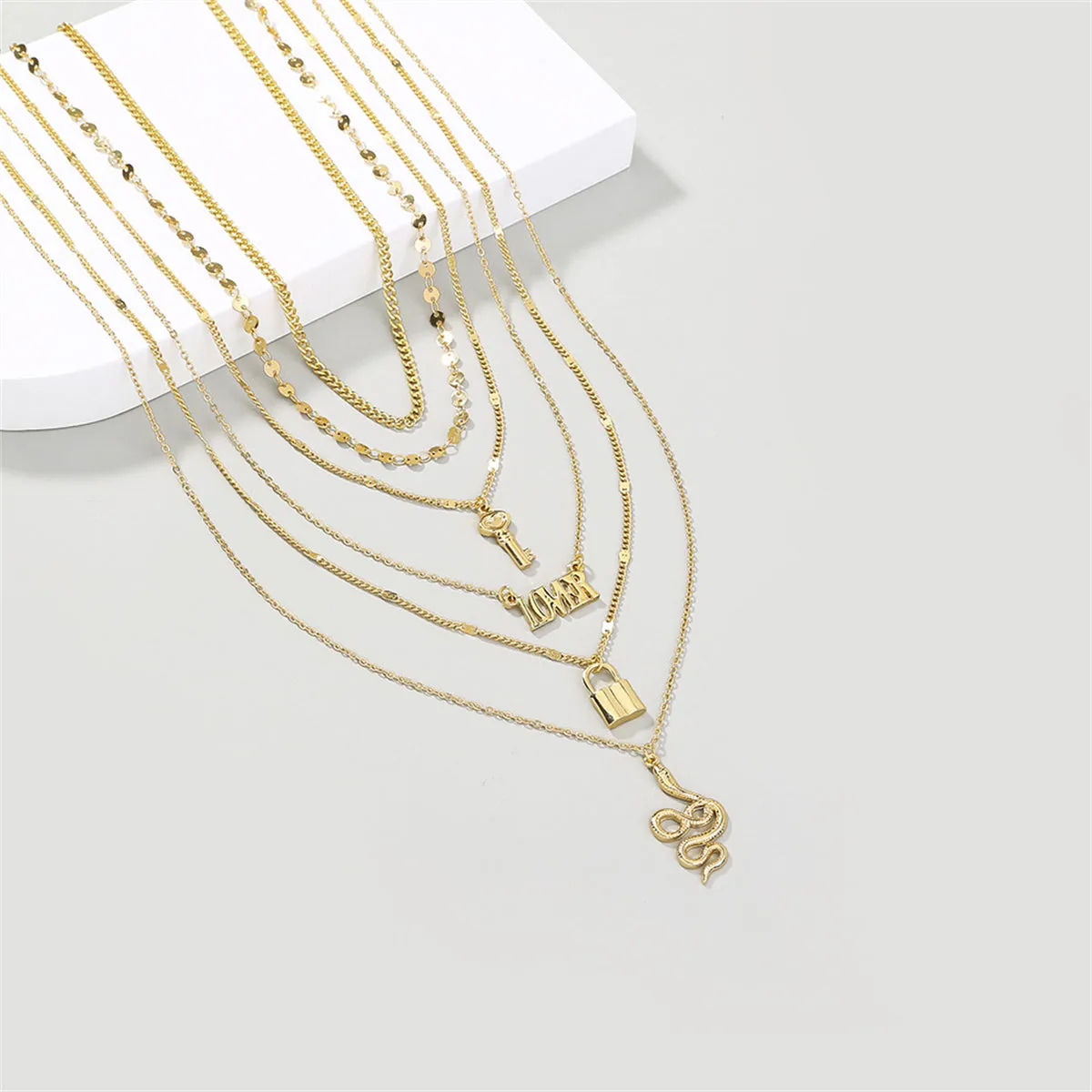 18K Gold-Plated Key & Lock Pendant Necklace Set
