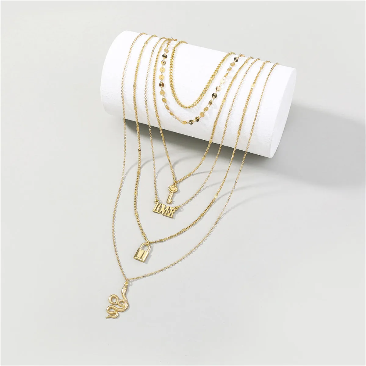 18K Gold-Plated Key & Lock Pendant Necklace Set