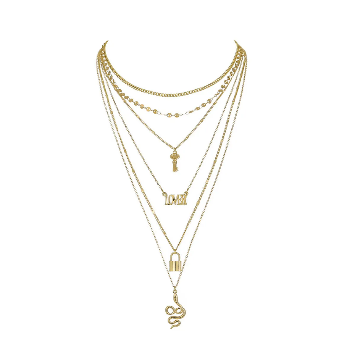18K Gold-Plated Key & Lock Pendant Necklace Set