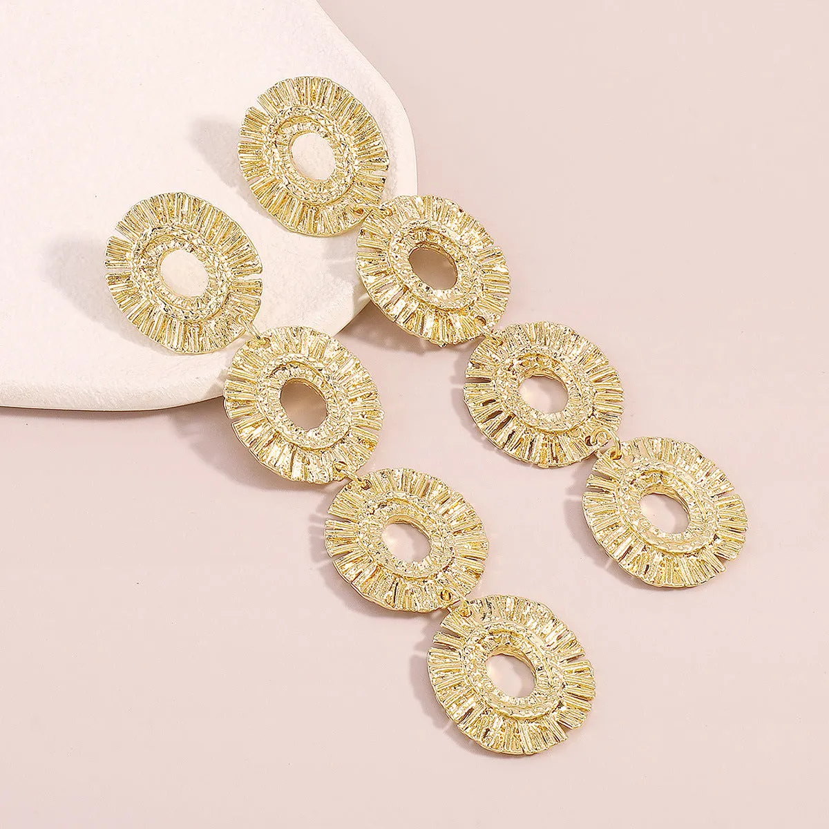 18K Gold-Plated Linked Textured-Oval Drop Earrings