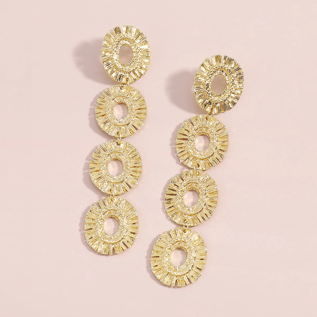 18K Gold-Plated Linked Textured-Oval Drop Earrings