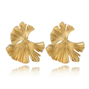 18K Gold-Plated Lotus Leaf Stud Earrings