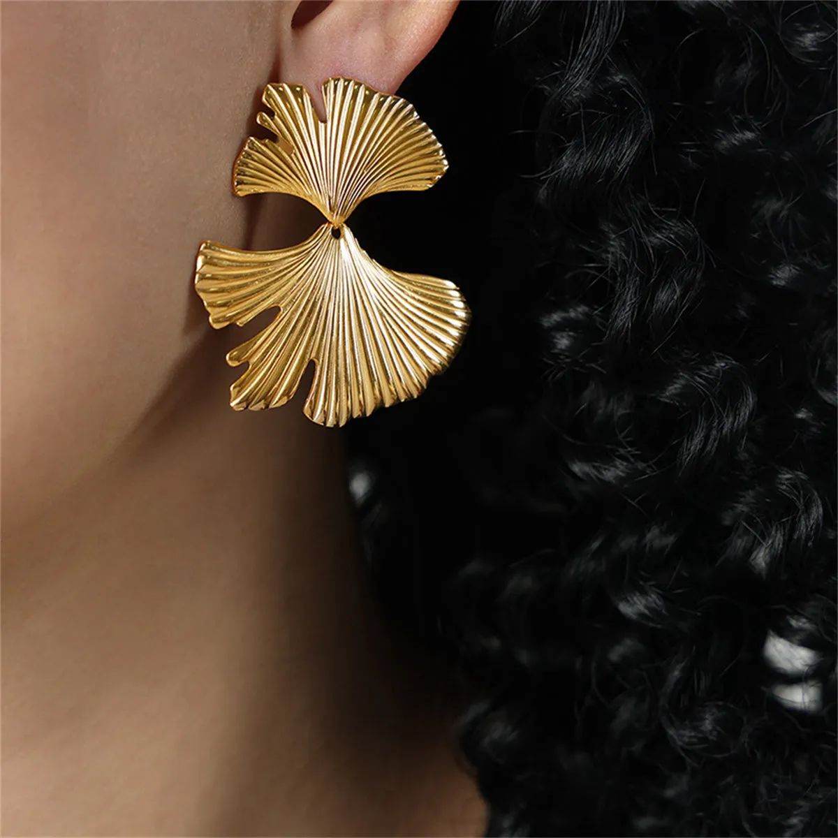 18K Gold-Plated Lotus Leaf Stud Earrings