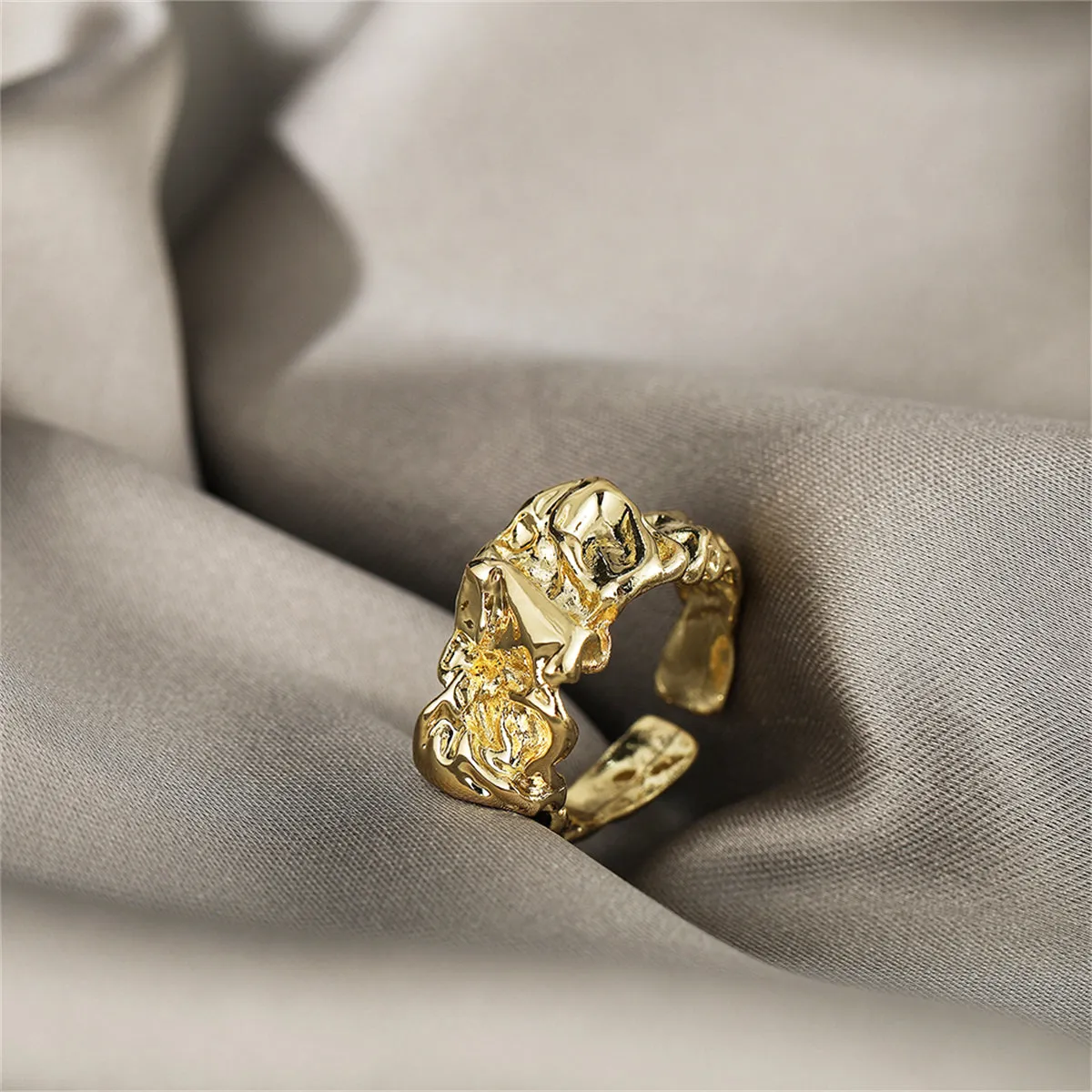 18K Gold-Plated Open Textured Geometric Ring
