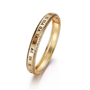 18K Gold-Plated Roman Numerals Hinge Bangle