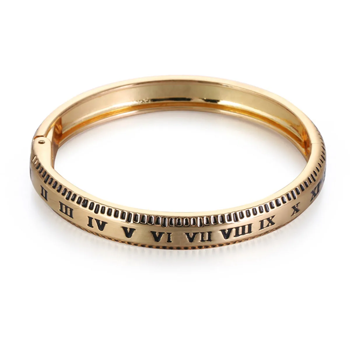 18K Gold-Plated Roman Numerals Hinge Bangle