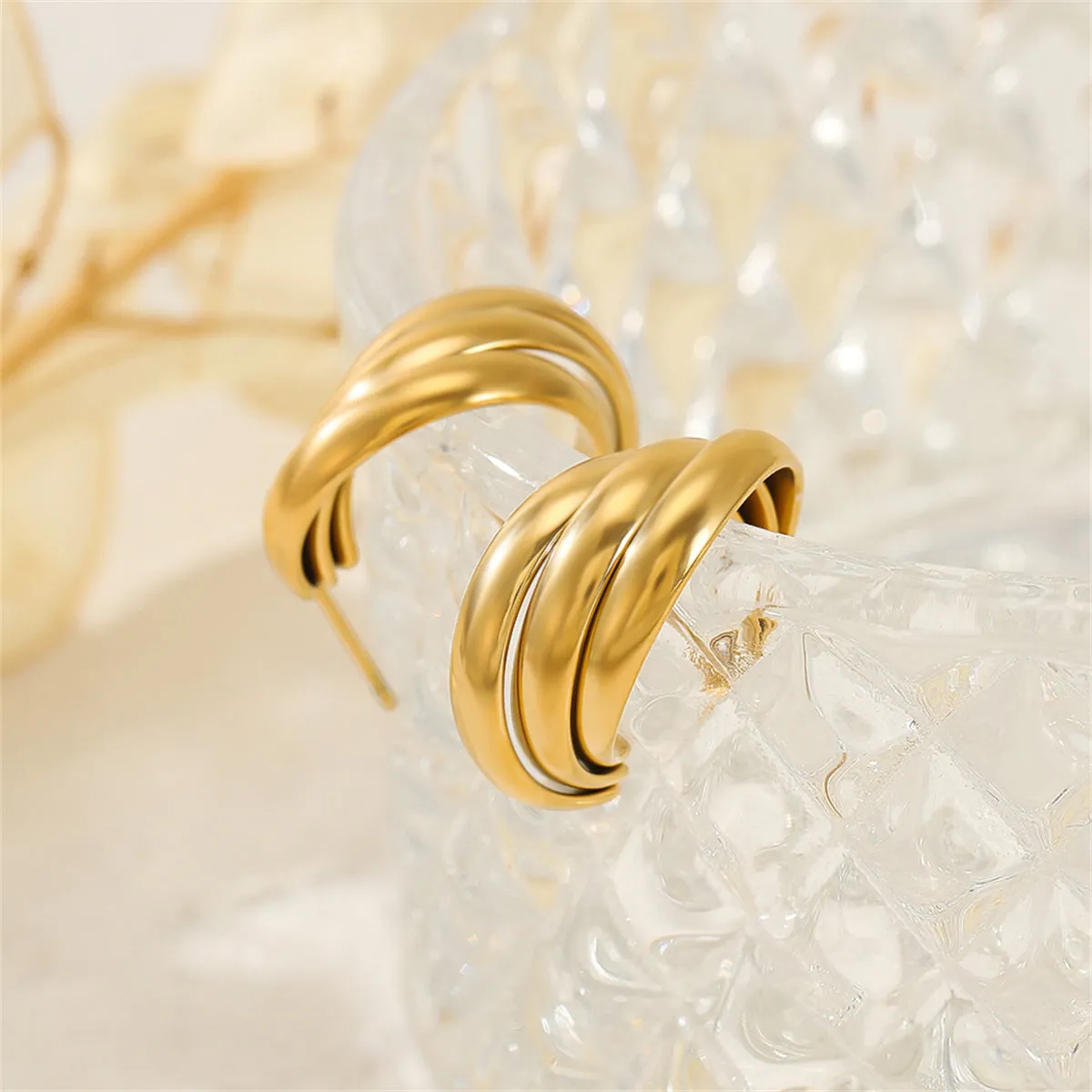 18K Gold-Plated Stacked Hoop Huggie Earrings