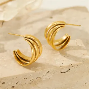 18K Gold-Plated Stacked Hoop Huggie Earrings