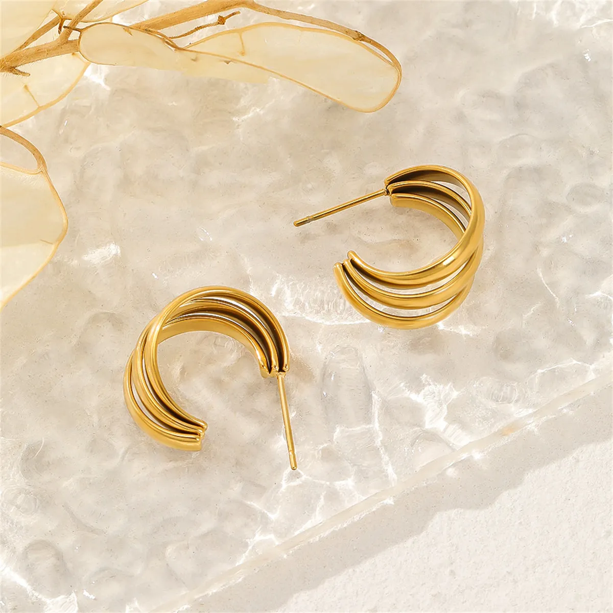 18K Gold-Plated Stacked Hoop Huggie Earrings