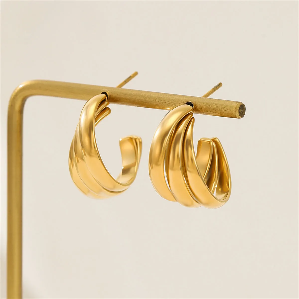 18K Gold-Plated Stacked Hoop Huggie Earrings