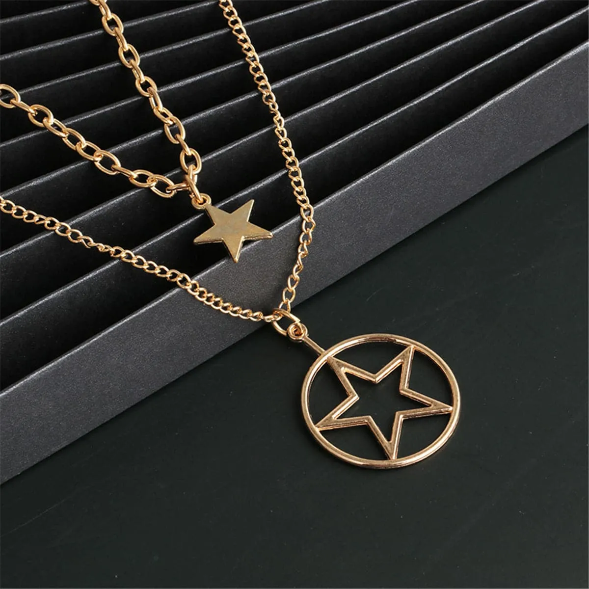 18K Gold-Plated Star Layered Pendant Necklace