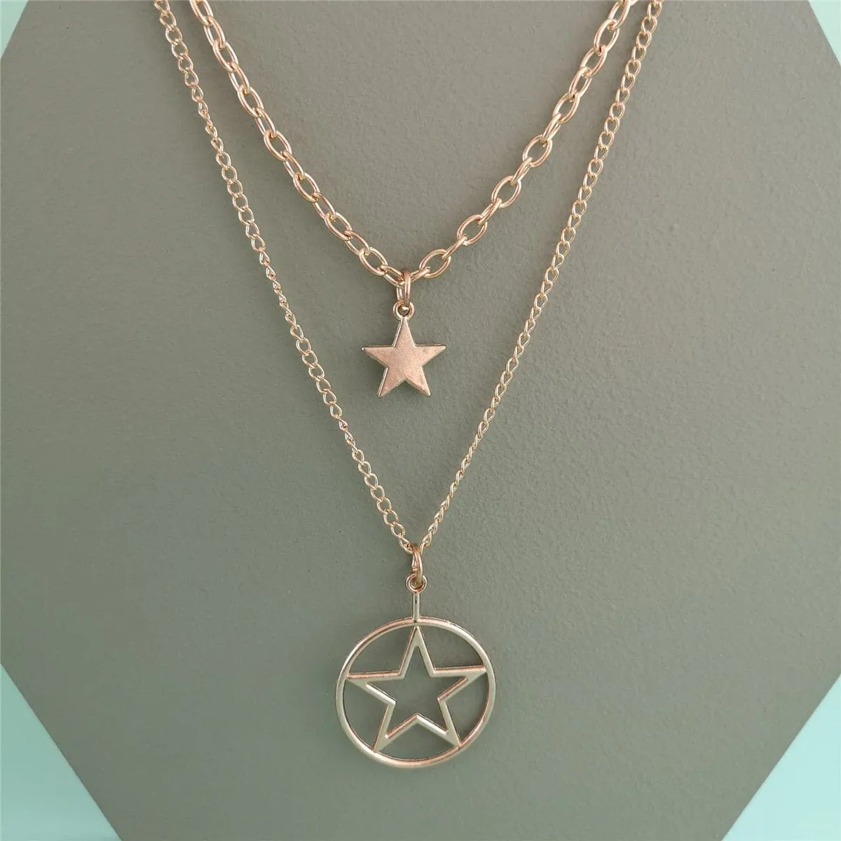 18K Gold-Plated Star Layered Pendant Necklace