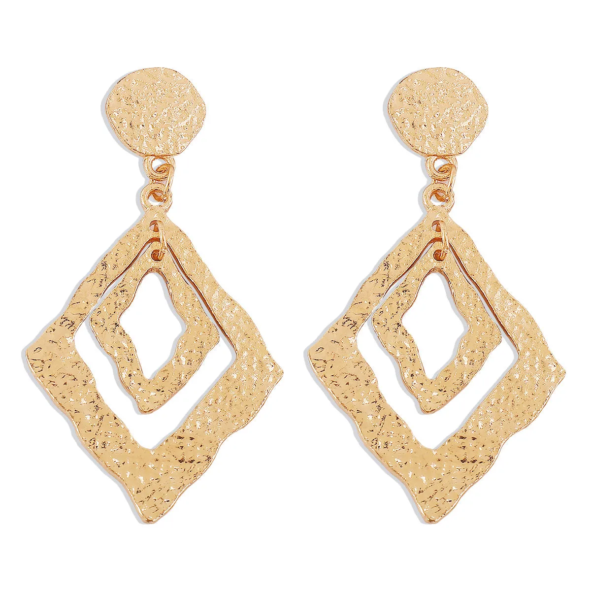18K Gold-Plated Textured Dual Rhombus Drop Earrings