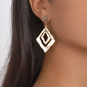 18K Gold-Plated Textured Dual Rhombus Drop Earrings