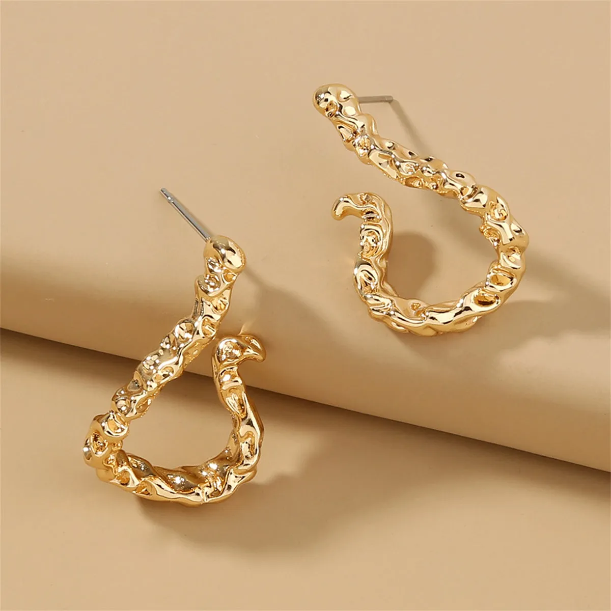 18K Gold-Plated Textured Free-Form Hoop Earrings