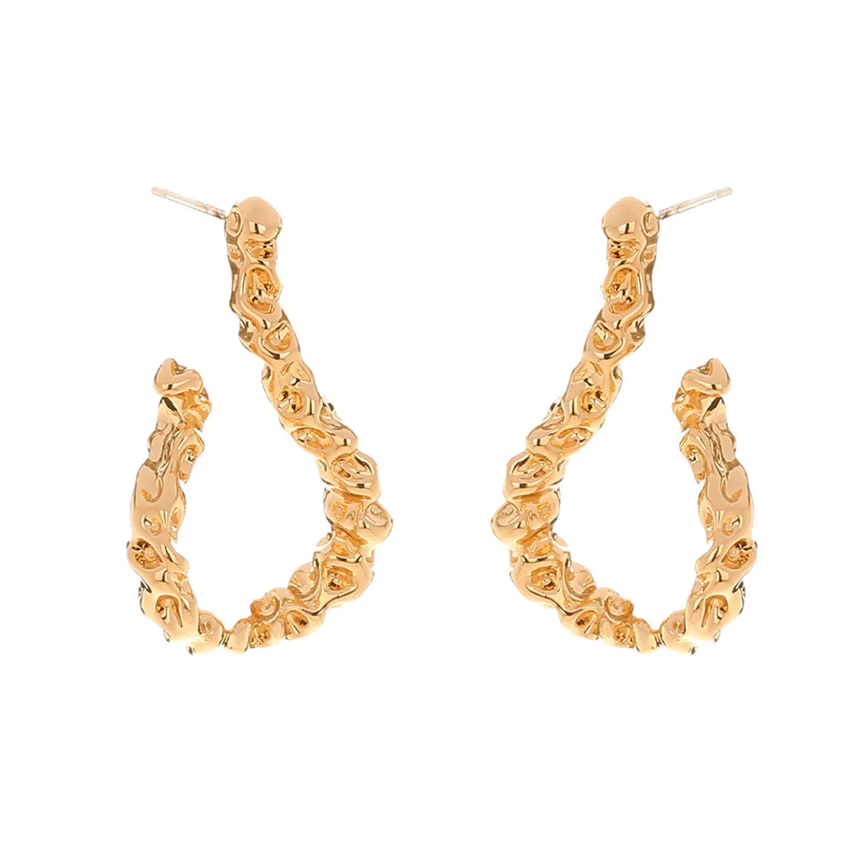 18K Gold-Plated Textured Free-Form Hoop Earrings