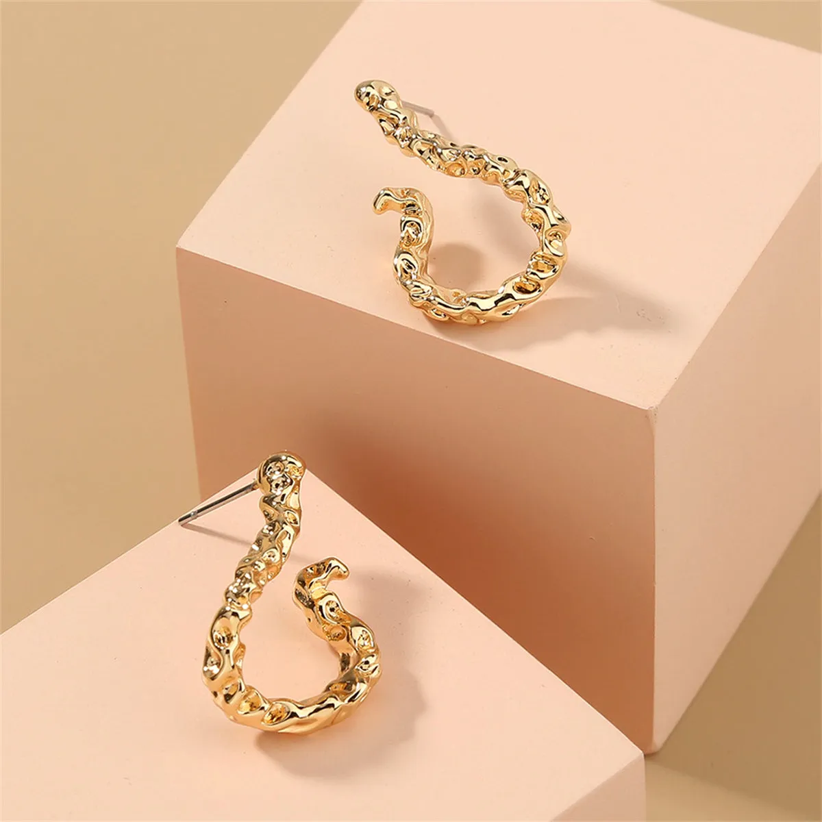 18K Gold-Plated Textured Free-Form Hoop Earrings