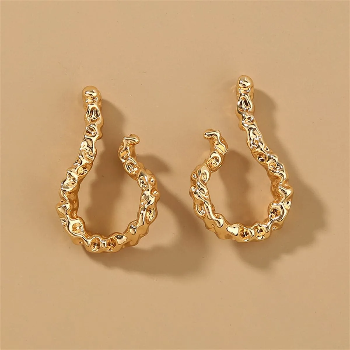 18K Gold-Plated Textured Free-Form Hoop Earrings