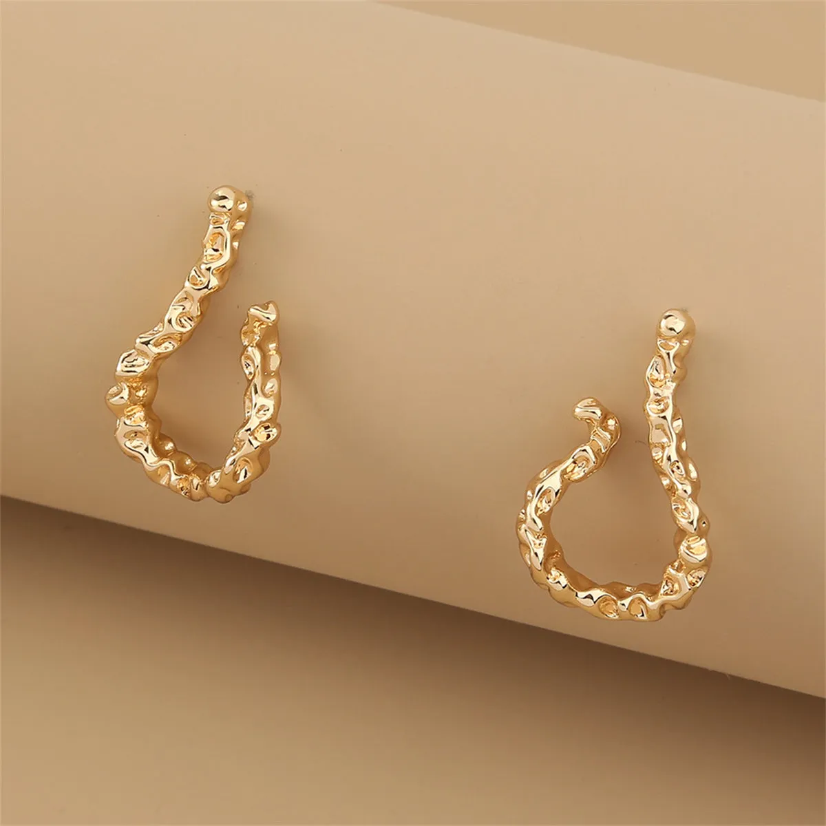 18K Gold-Plated Textured Free-Form Hoop Earrings
