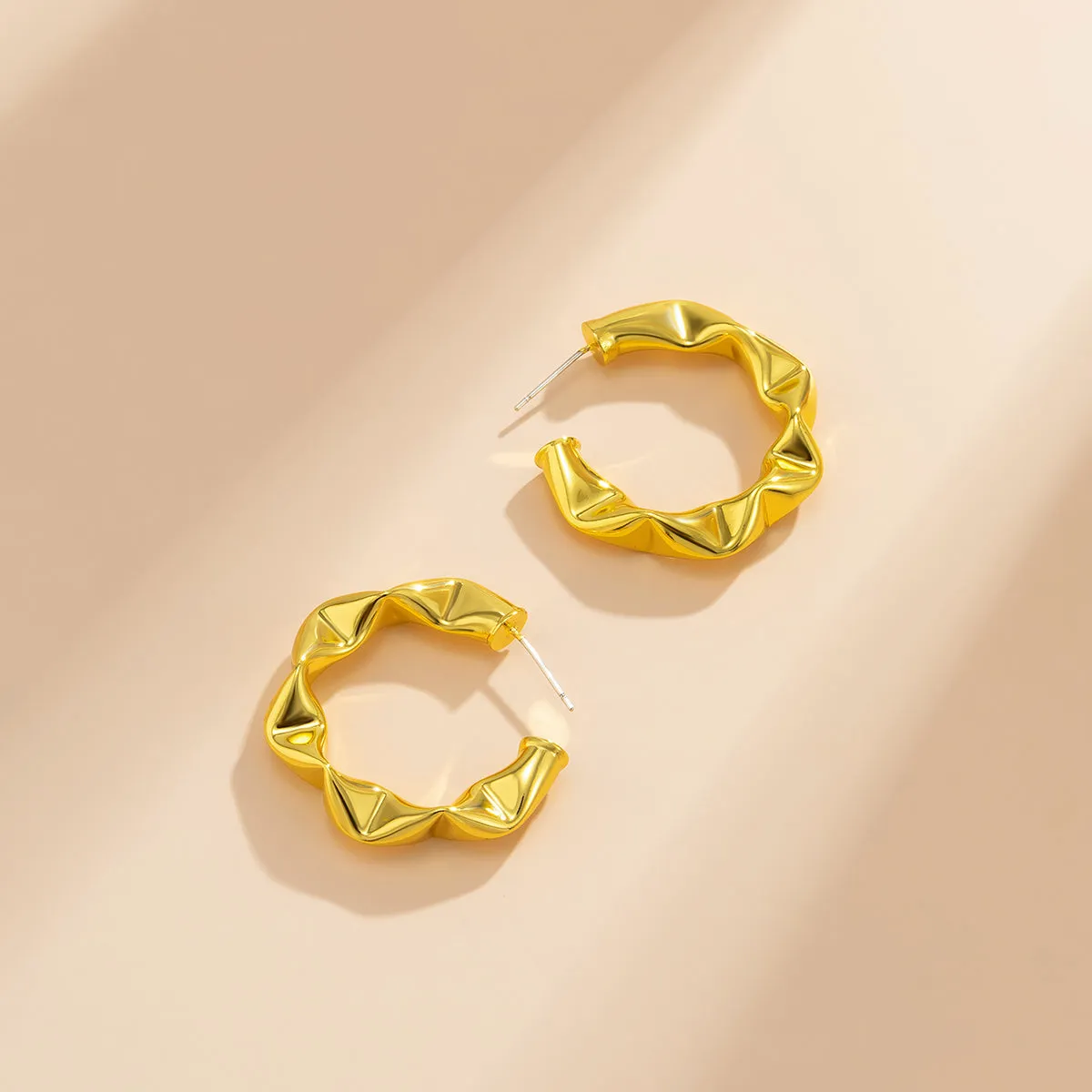18K Gold-Plated Textured Huggie Earrings