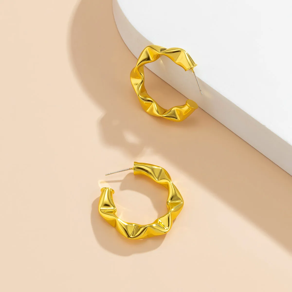 18K Gold-Plated Textured Huggie Earrings