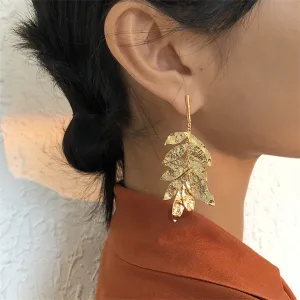 18K Gold-Plated Textured Leaves Drop Earrings