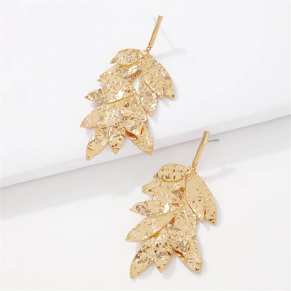 18K Gold-Plated Textured Leaves Drop Earrings