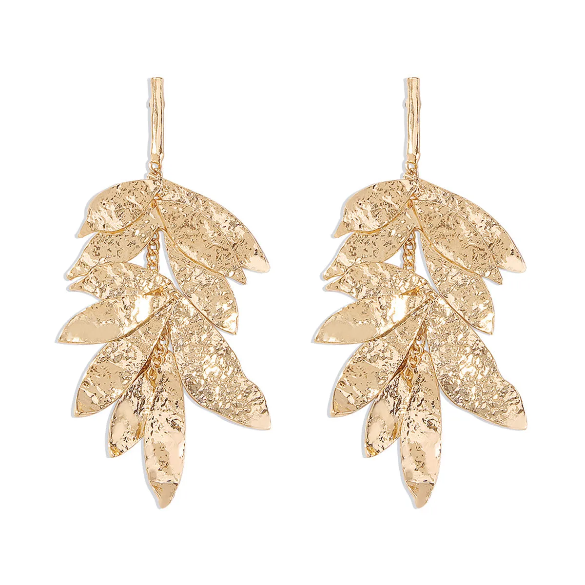 18K Gold-Plated Textured Leaves Drop Earrings