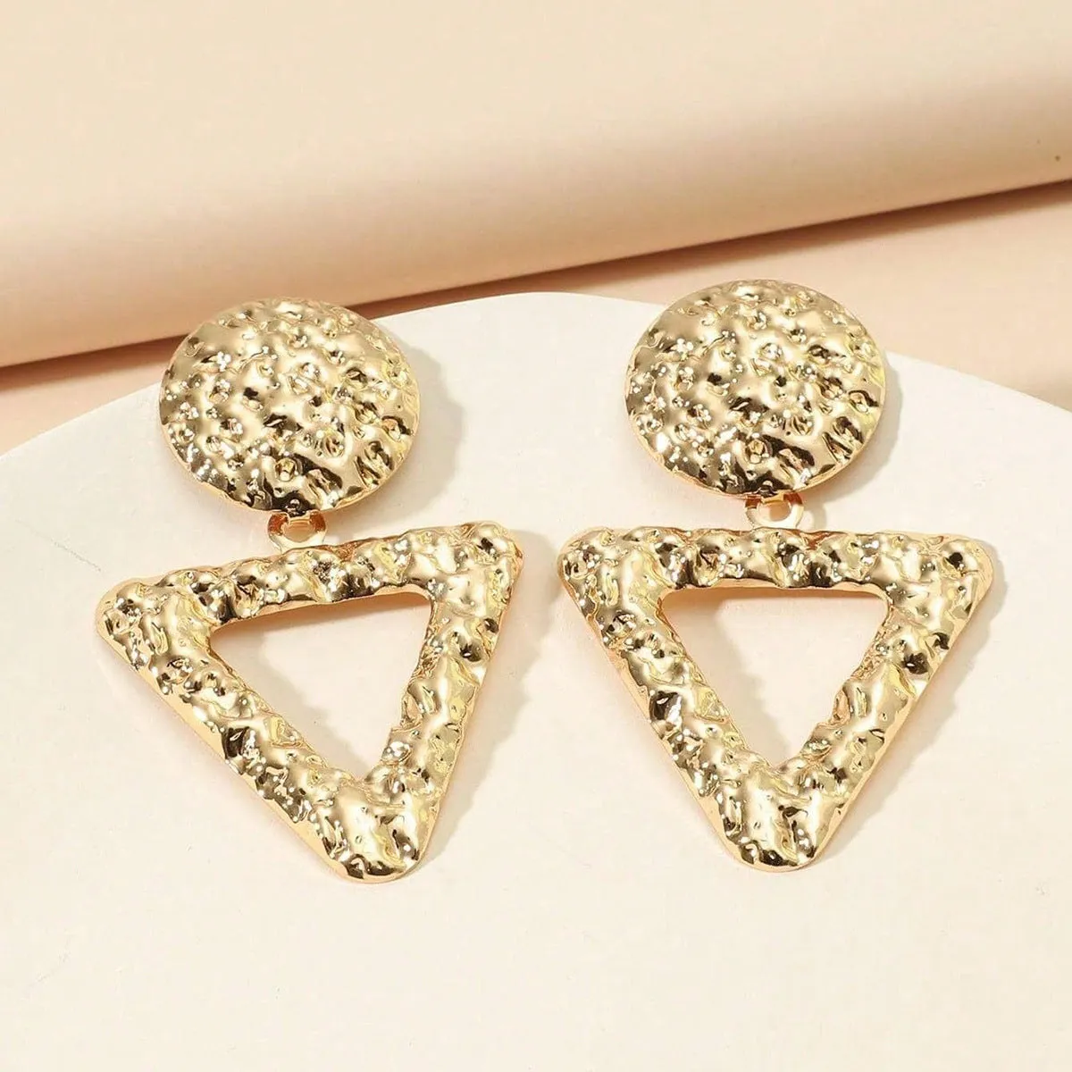 18K Gold-Plated Textured Open Triangle Drop Earrings