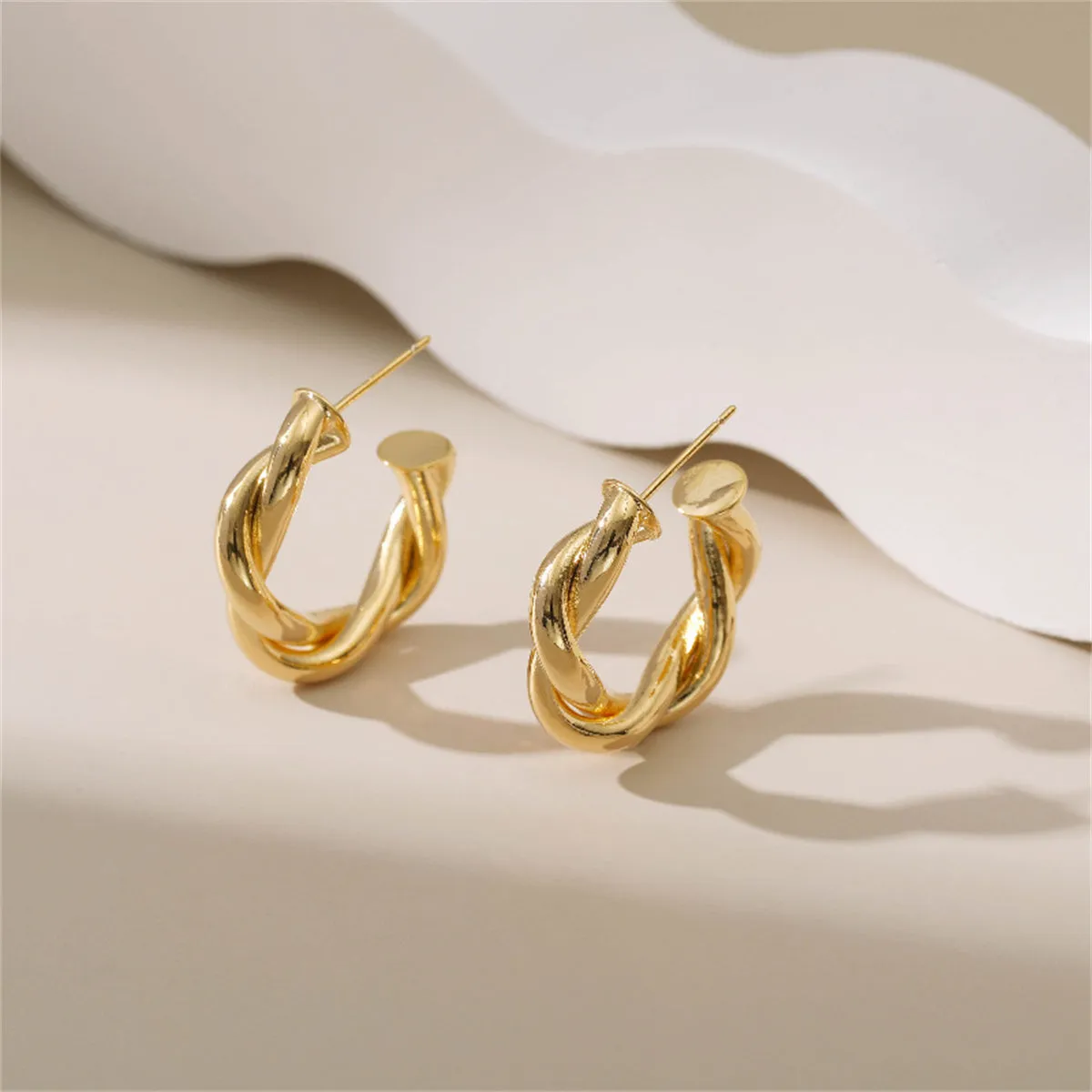 18K Gold-Plated Twine Huggie Earrings