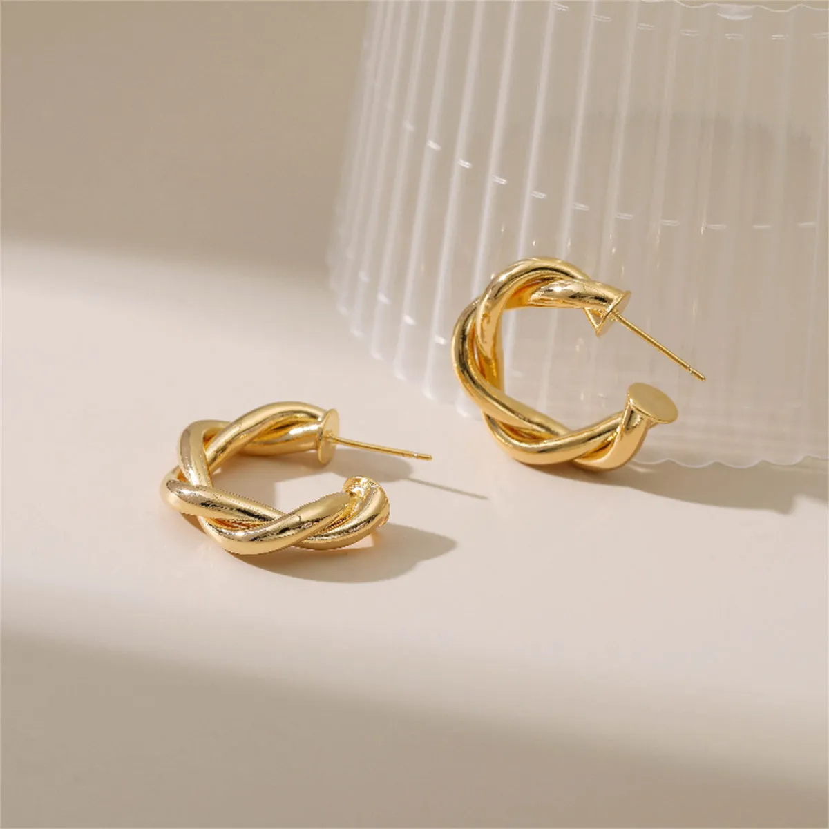 18K Gold-Plated Twine Huggie Earrings