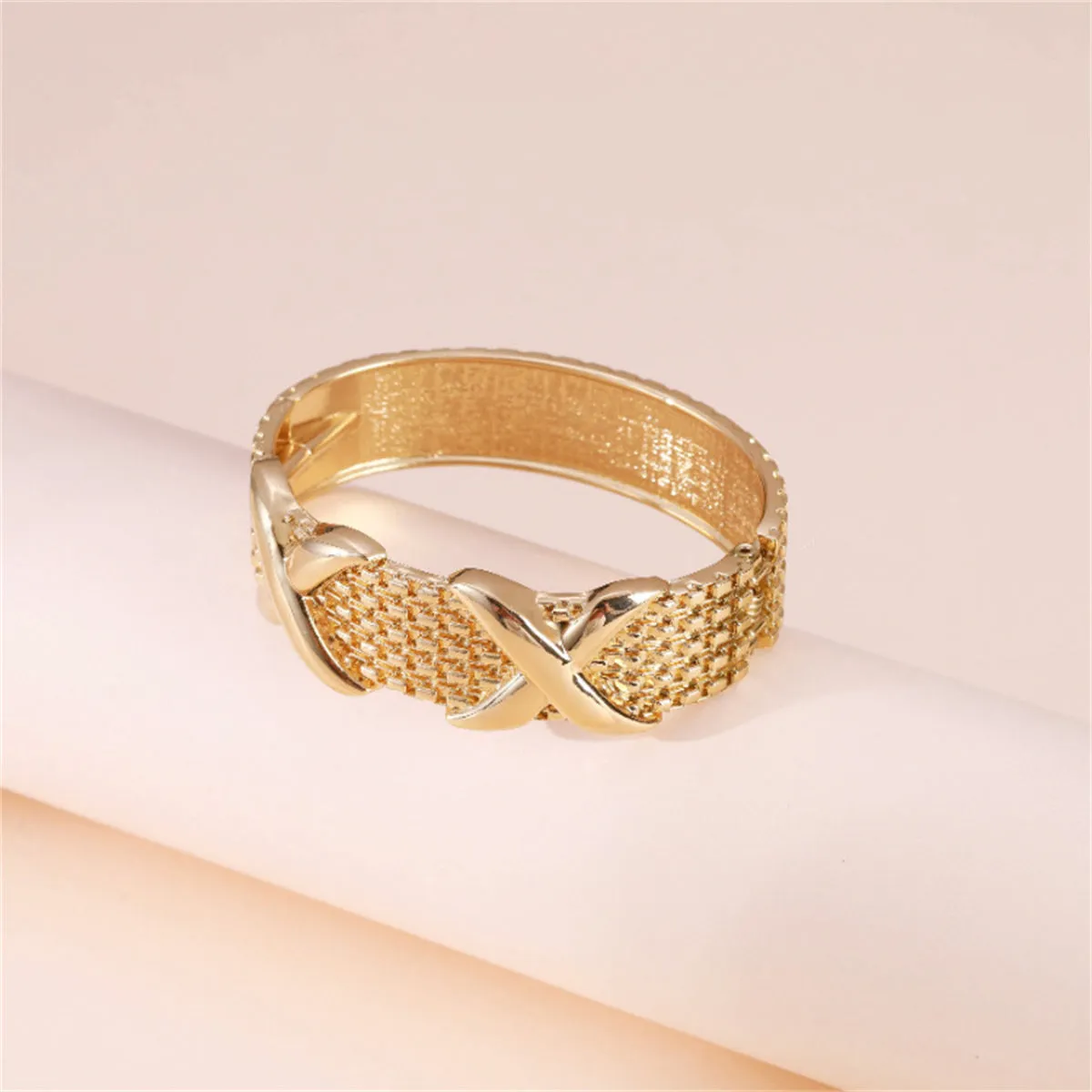 18K Gold-Plated Woven-Textured Double X Hinge Bangle
