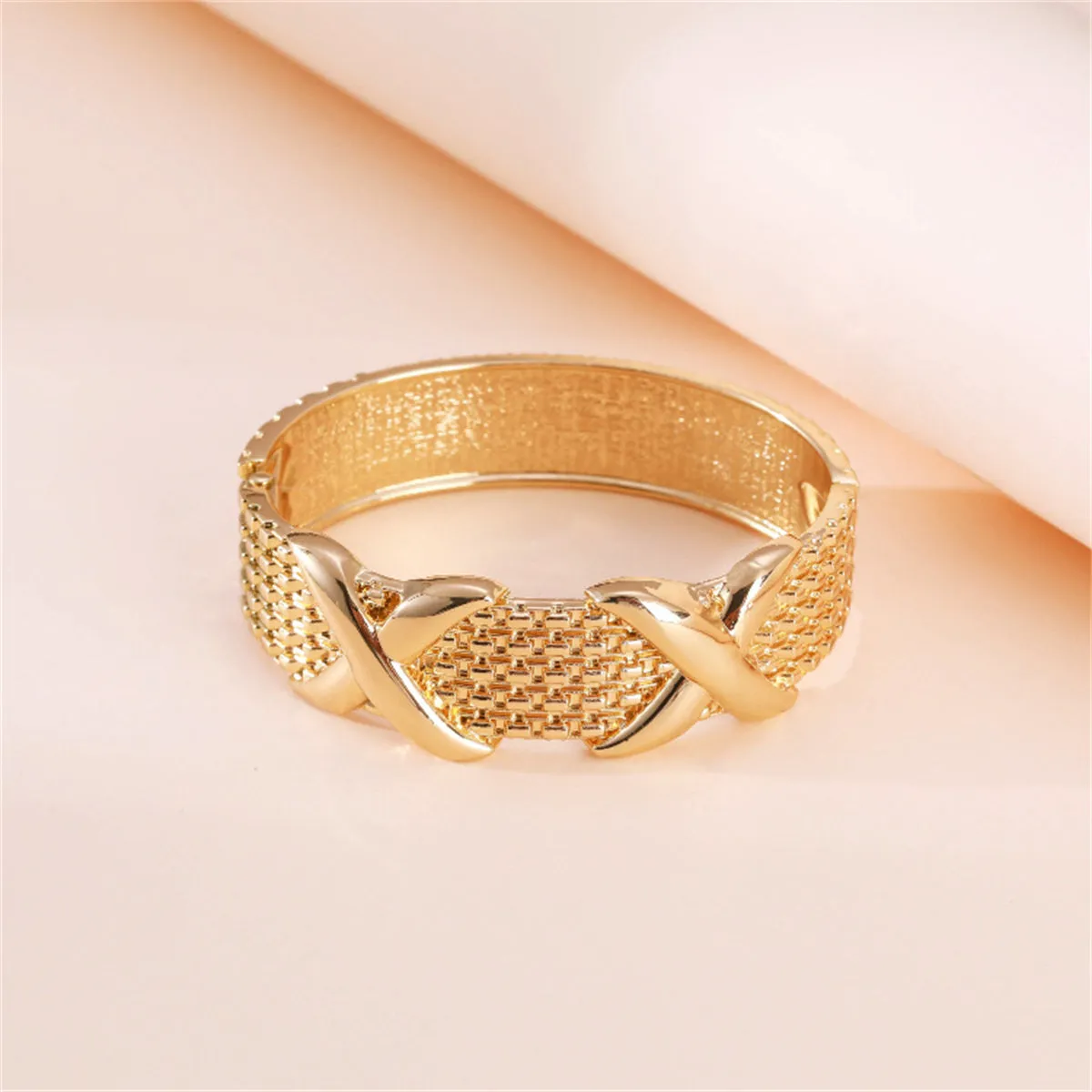 18K Gold-Plated Woven-Textured Double X Hinge Bangle