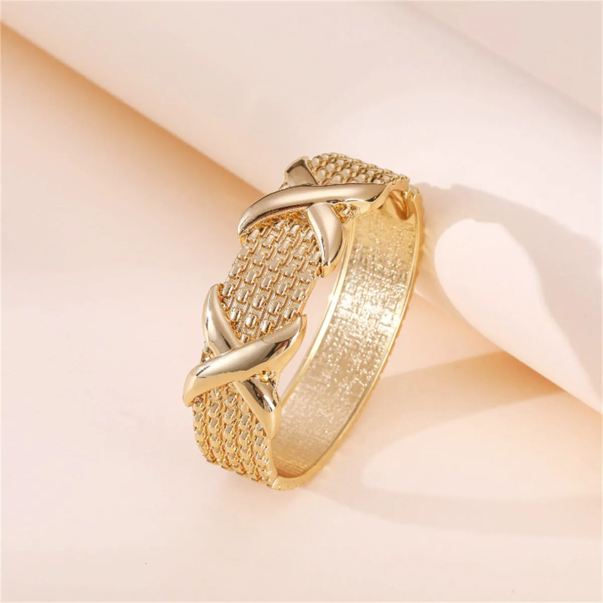 18K Gold-Plated Woven-Textured Double X Hinge Bangle