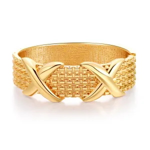 18K Gold-Plated Woven-Textured Double X Hinge Bangle