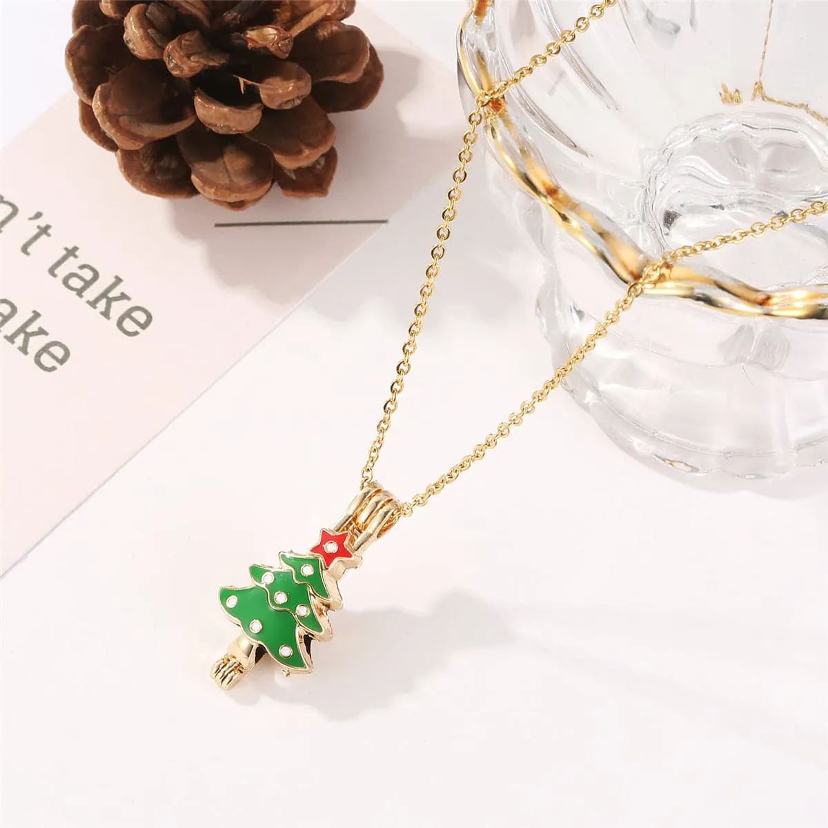 18K Rose Gold-Plated & Green Tree Pendant Necklace