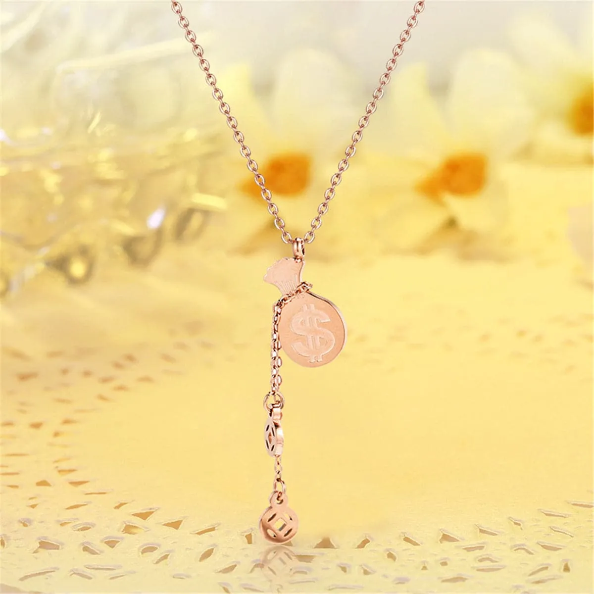 18K Rose Gold-Plated Coin Wallet Pendant Necklace