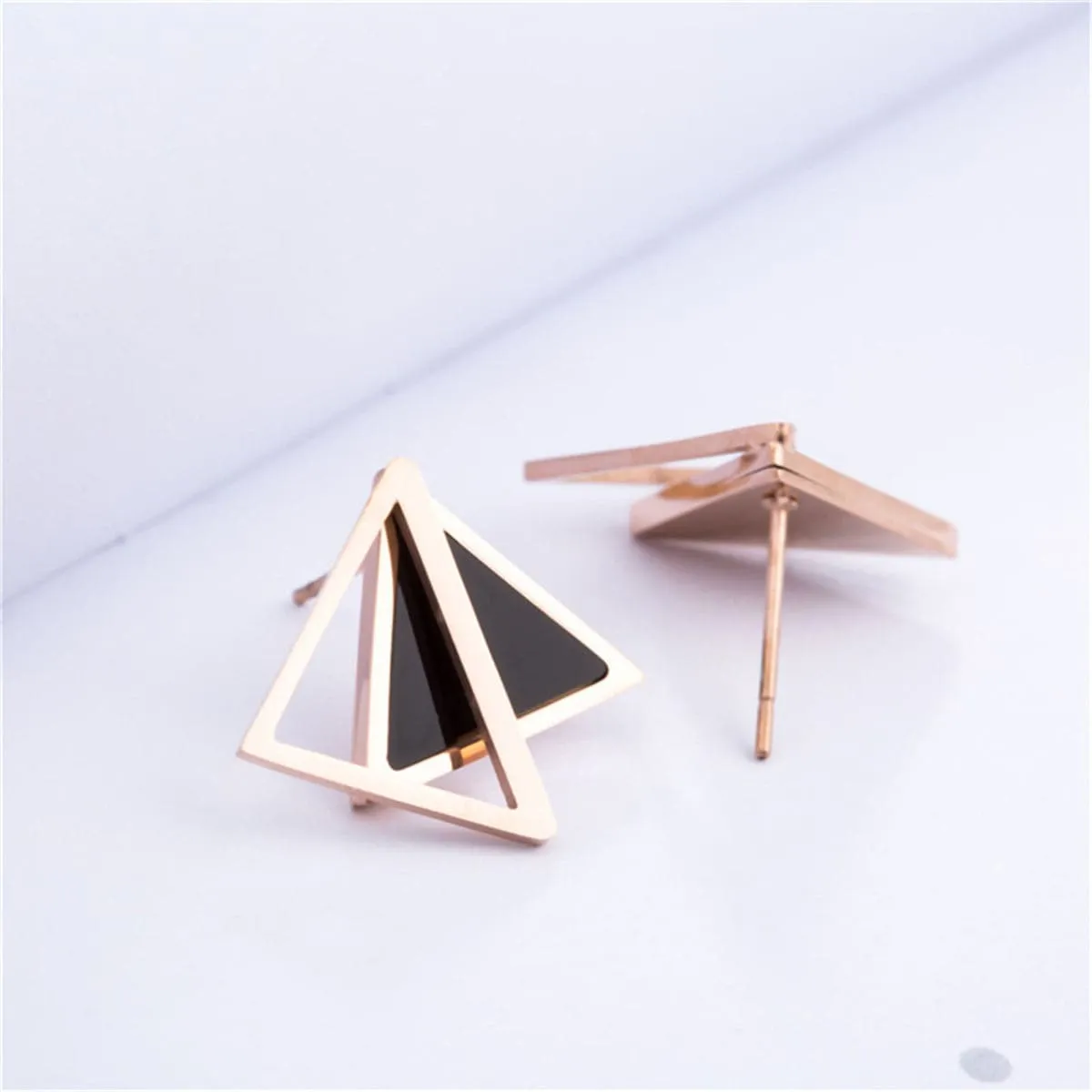 18K Rose Gold-Plated Double Triangle Stud Earrings