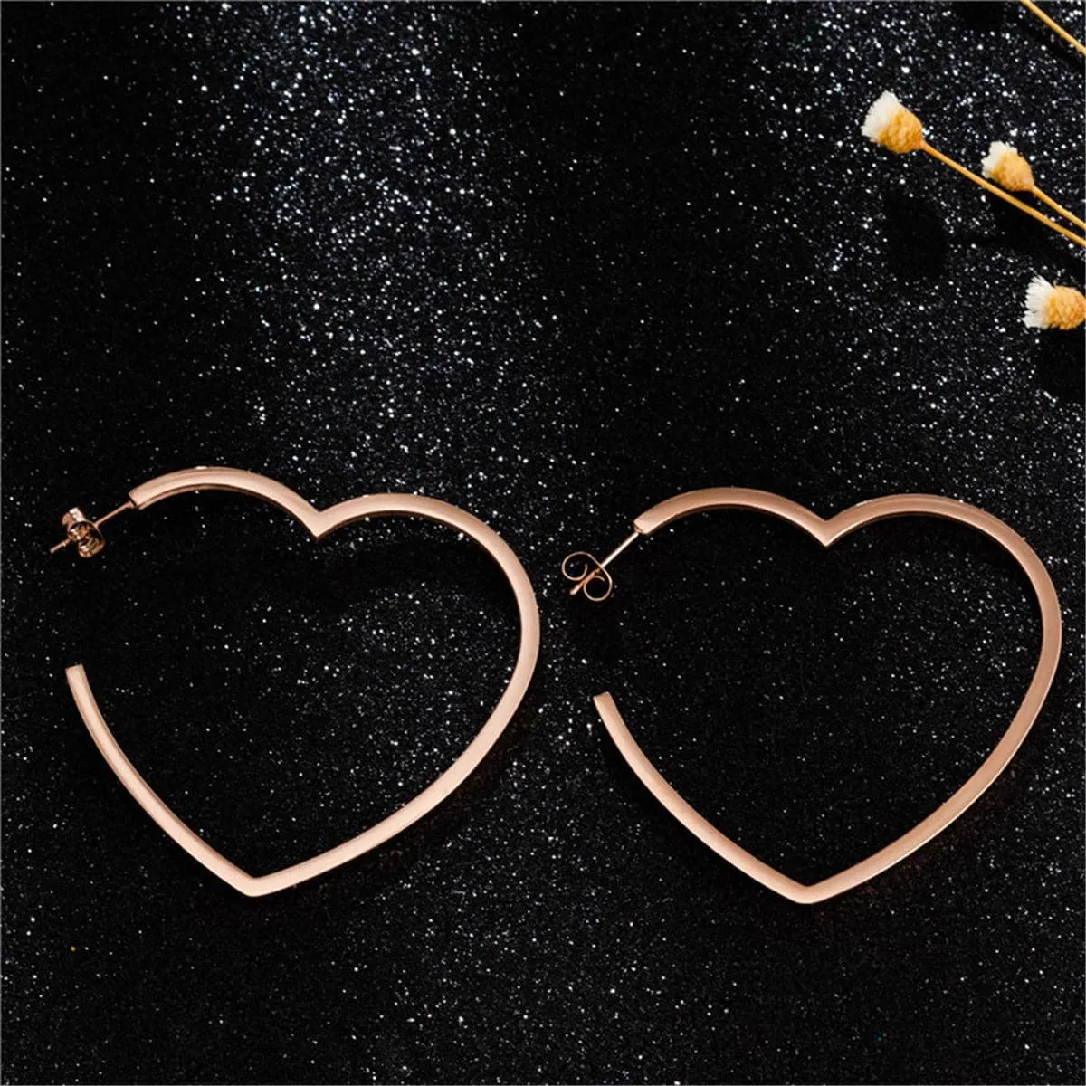 18K Rose Gold-Plated Heart Hoop Earrings